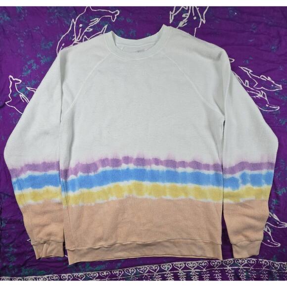 feat Tops - Feat Women’s Blanket Blend Crewneck Sweatshirt Rainbow Tie Dye Hippie XL
